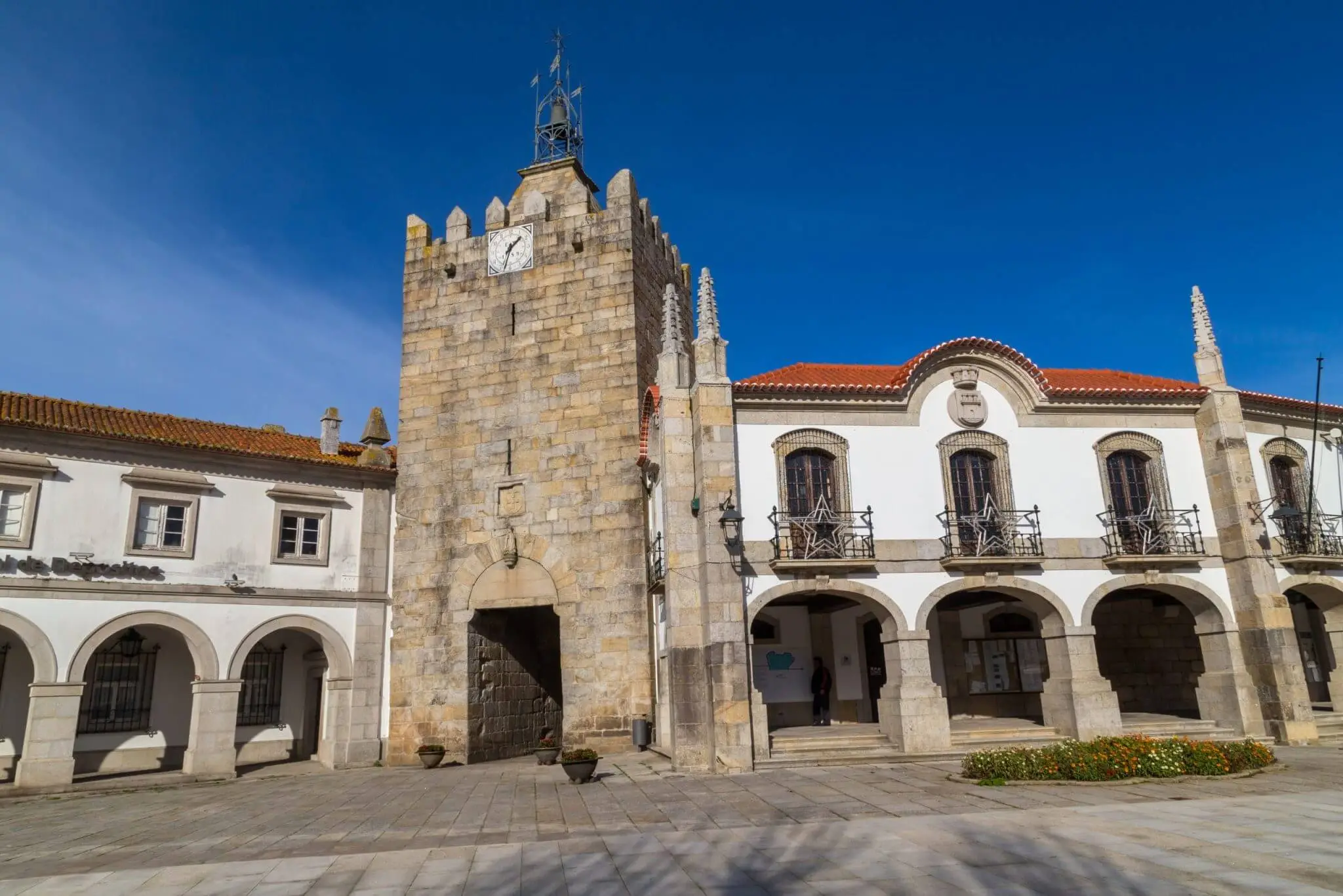 Caminha, Viana do Castelo, Portugal, July 2015: Caminha city hall and clock tower, in Minho, Portugal