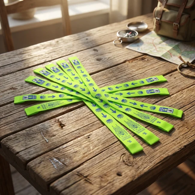 Conjunto de pulseiras verdes organizadas sobre mesa